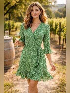Faithful The Brand Wrap Floral Dress Ruffle Hem Size 8 Boho Cottagecore Summer